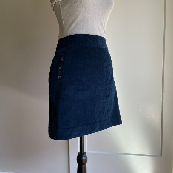 Blue Cord Short Skirt 90s Hip Side Button Pockets - Picture 5 of 9